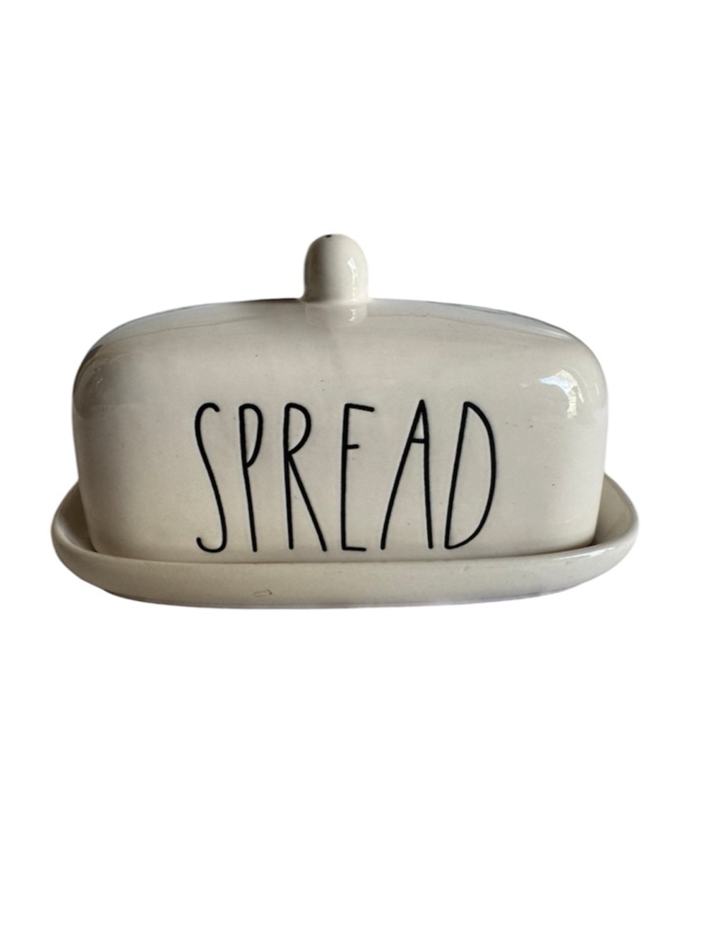 Rae Dunn White Butter Dish with Black 'SPREAD' Lettering